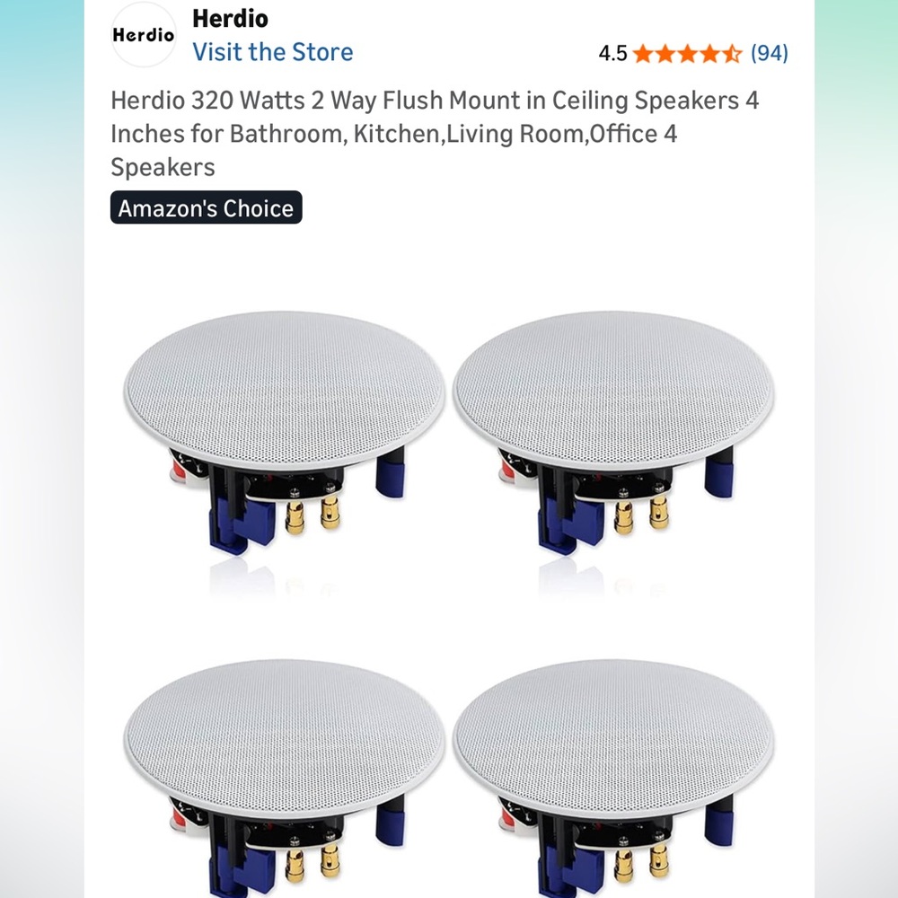 Herdio set of 4 4" 320 Watts 2 Way Flush Mount Ceiling Speakers 4 Speakers white